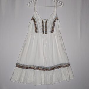 Cache‎ Babydoll Sundress 40 Embroidered White Dobby Textured Ruffle Cottagecore